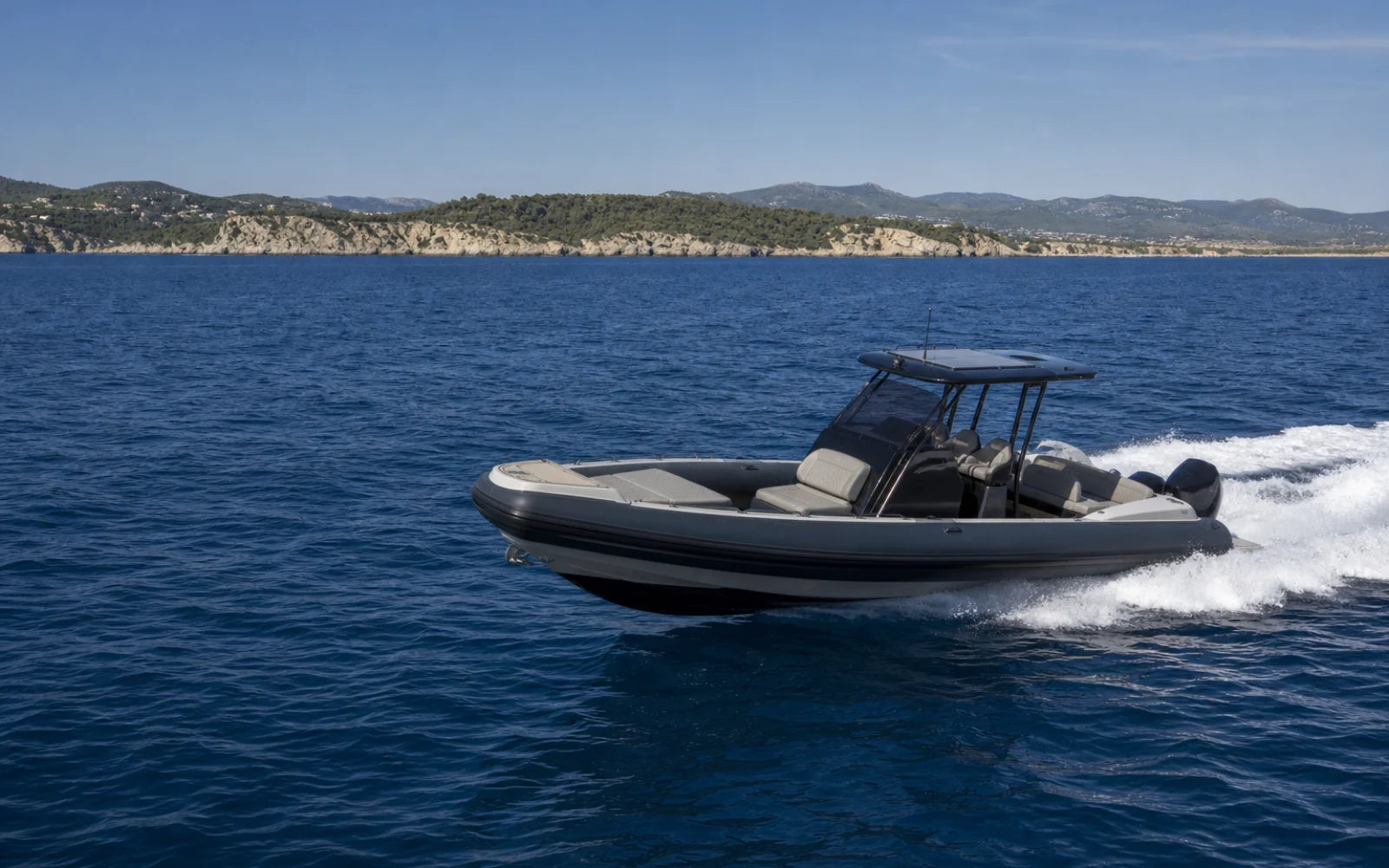 Used rigid inflatable boat cruising on the Mediterranean Sea